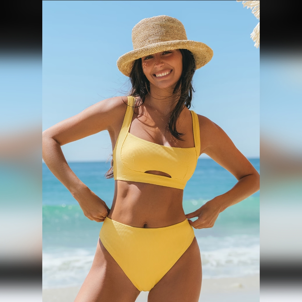 NWT Cupshe Bubblegum Rush Yellow Bikini Set Sz Top M & Bottoms L